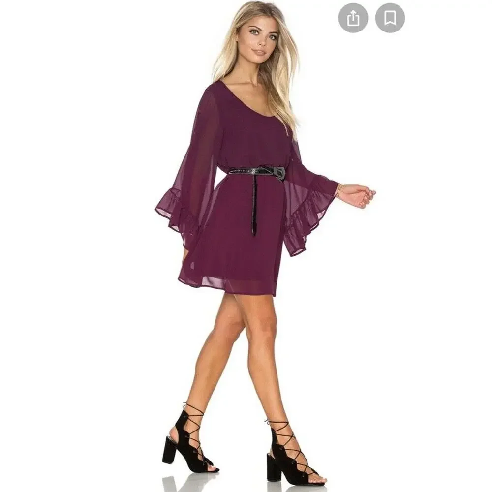 Show Me Your Mumu Dark Plum Boomerang Chiffon Flutter Sleeve Mini Dress Small